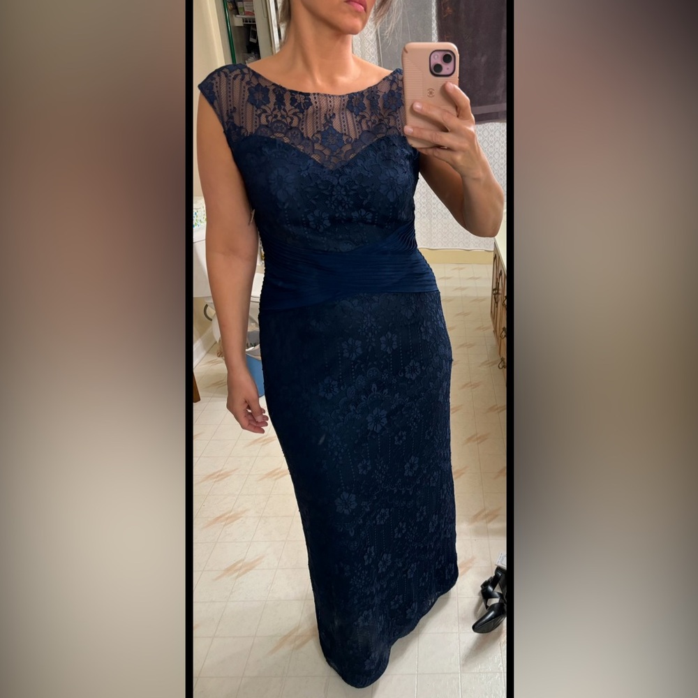 Jade Couture Navy Lace Formal Dress